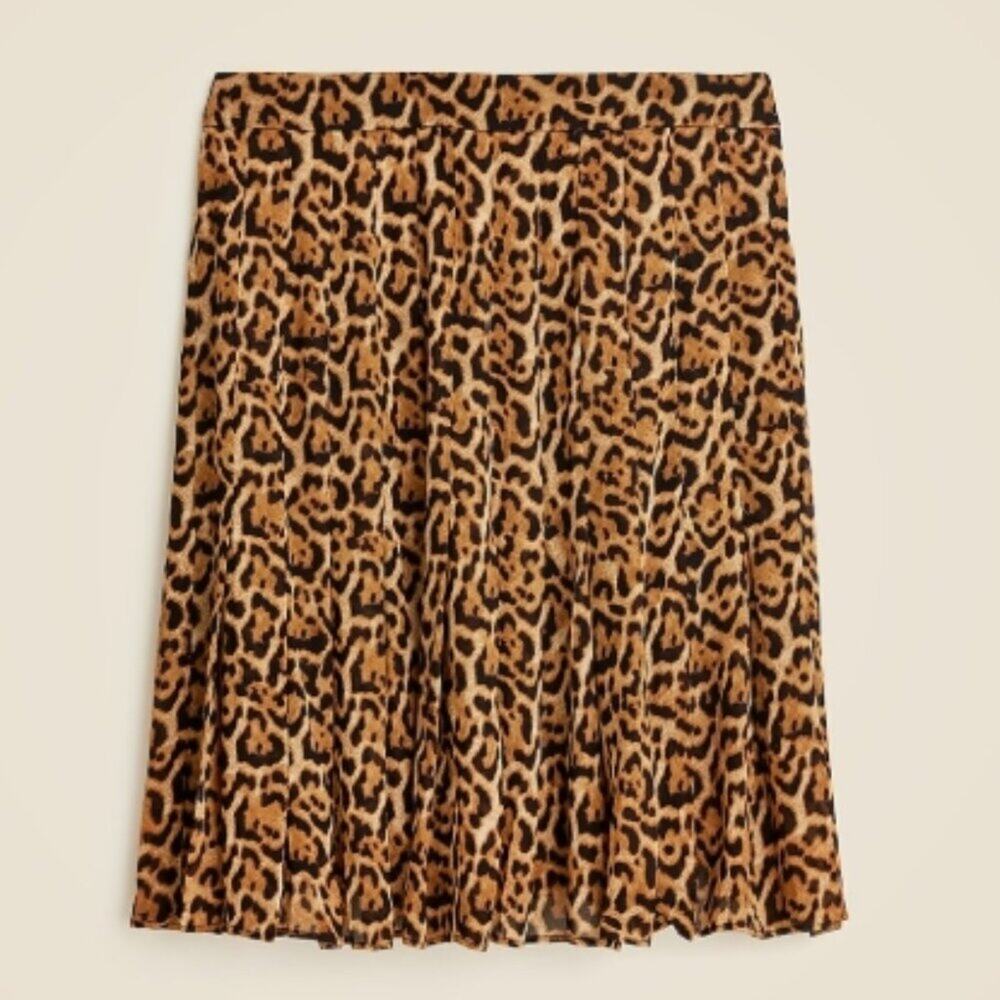 J Crew Pleated knee-length skirt in leopard-print viscose chiffon